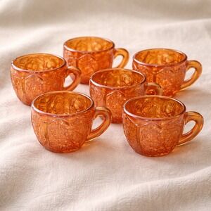 Vintage Carnival Glass Demitasse‎ Cups Set 6 Marigold Starburst Panel